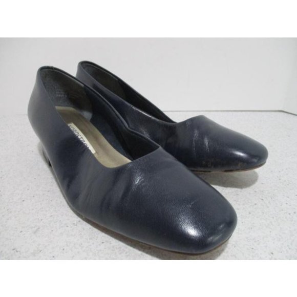 *Nordstrom Navy Blue Vintage Midnight Leather Upper Square Toe Low Pumps - Picture 4 of 9